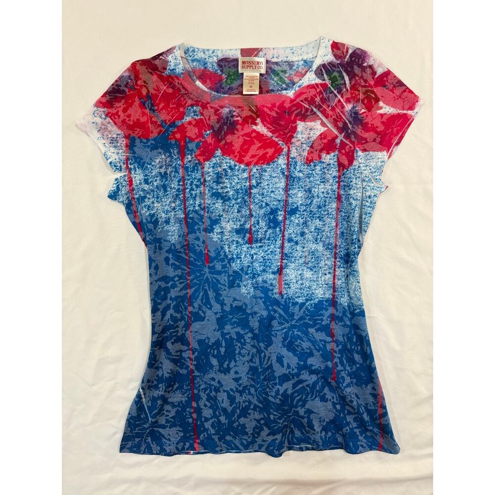 Y2K Mossimo Supply Co. Red White & Blue Floral Abstract Baby Tee Size Medium